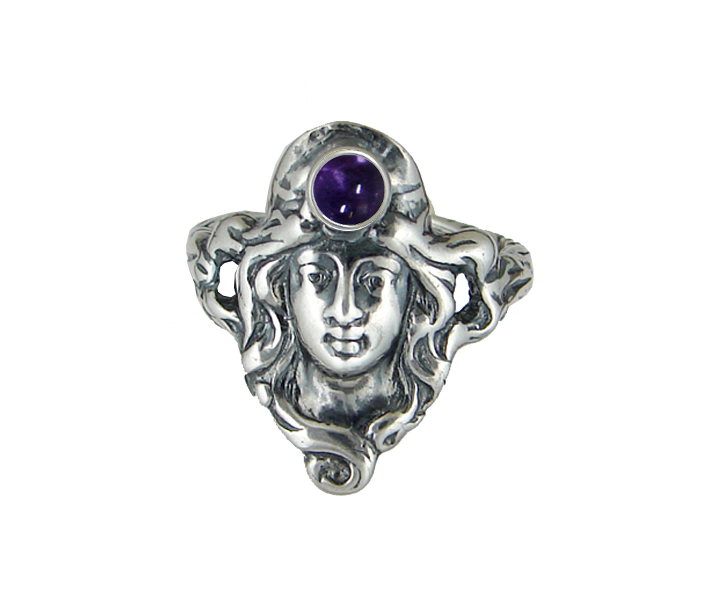 Sterling Silver Garden Woman Maiden Ring With Iolite Size 6
